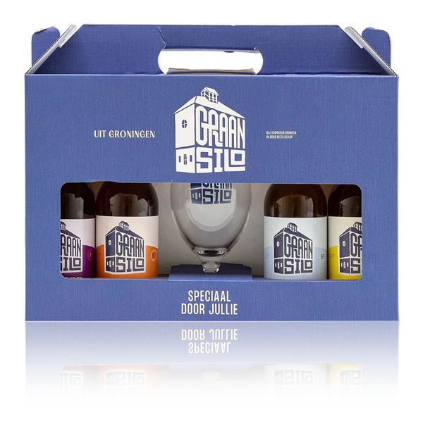 Graansilo geschenkverpakking 4 bier 1 glas