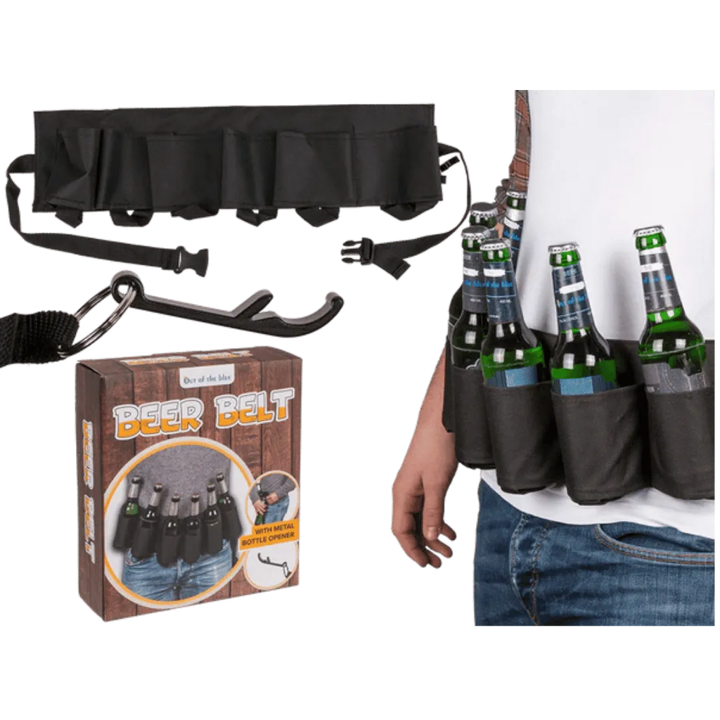 Detail van Bierriem Zwart - Draagriem voor 6 Blikjes/Flesjes - Cadeautip voor bierliefhebbers