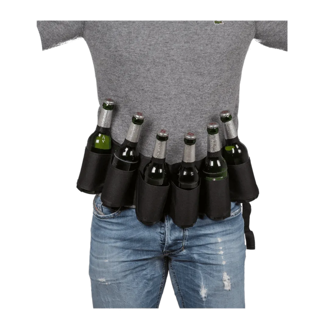 Bierriem Zwart - Draagriem voor 6 Blikjes/Flesjes - Het perfecte biercadeau voor de mancave