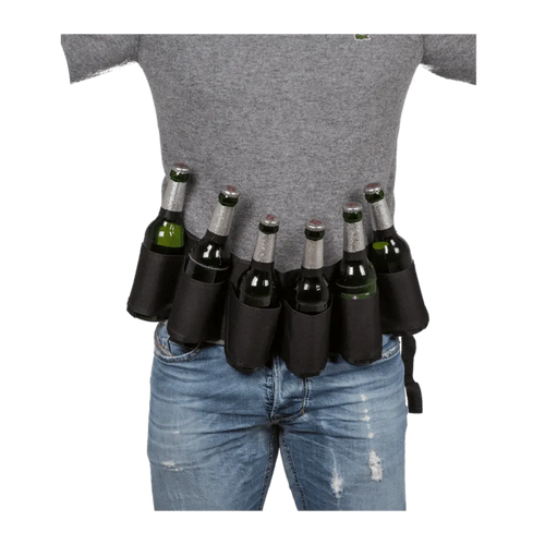 Bierriem Zwart - Draagriem voor 6 Blikjes/Flesjes - Het perfecte biercadeau voor de mancave