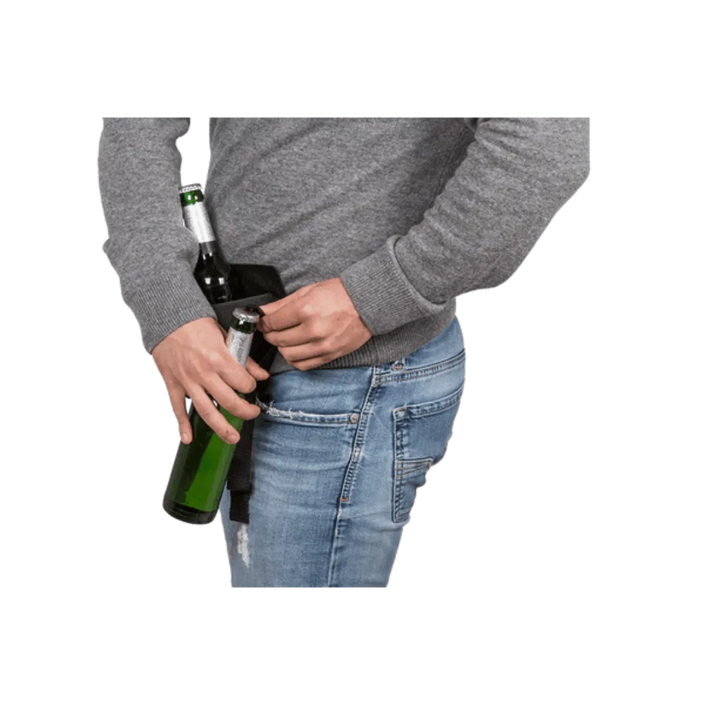 Detail van Bierriem Zwart - Draagriem voor 6 Blikjes/Flesjes - Cadeautip voor bierliefhebbers