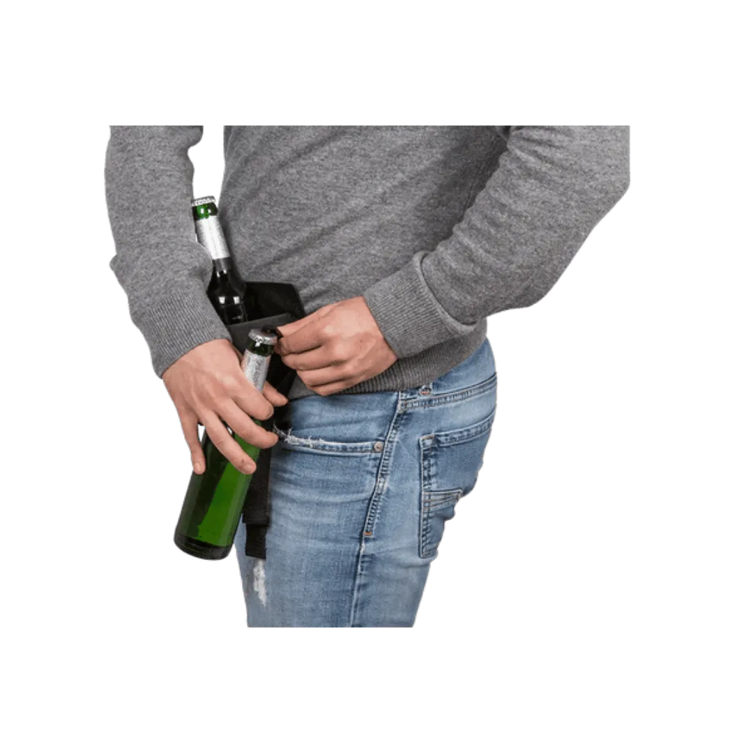 Detail van Bierriem Zwart - Draagriem voor 6 Blikjes/Flesjes - Cadeautip voor bierliefhebbers