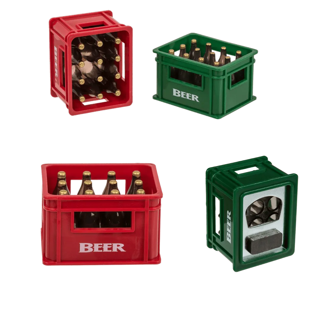 Detail van Bierkrat Flesopener met Magneet - Geel/Rood - Cadeautip voor bierliefhebbers