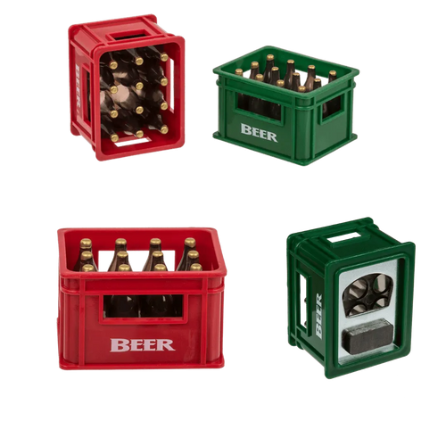 Detail van Bierkrat Flesopener met Magneet - Geel/Rood - Cadeautip voor bierliefhebbers
