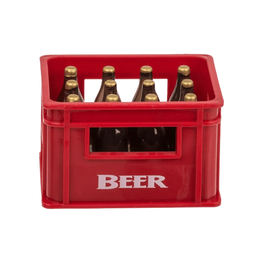 Detail van Bierkrat Flesopener met Magneet - Geel/Rood - Cadeautip voor bierliefhebbers