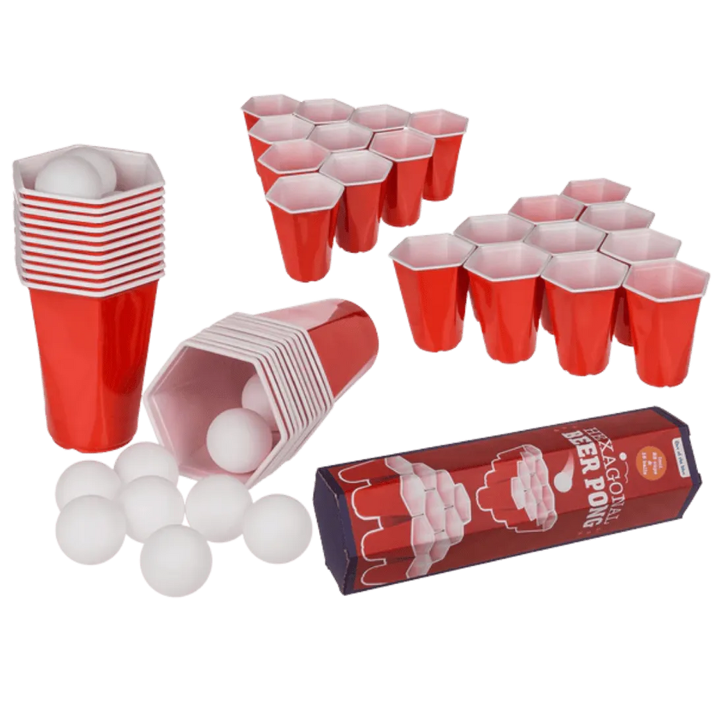 Beer Pong Hexagon - Drankspel Set met Zeshoekige Bekers - Het perfecte biercadeau voor de mancave