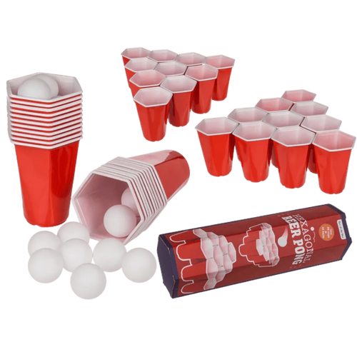 Beer Pong Hexagon - Drankspel Set met Zeshoekige Bekers - Het perfecte biercadeau voor de mancave