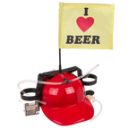Detail van Bierhelm 'I Love Beer' - Met Drinkslangetjes & Vlag - Cadeautip voor bierliefhebbers