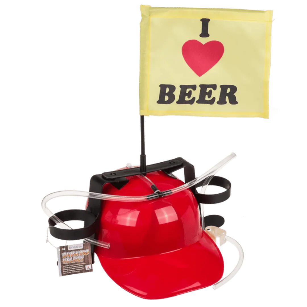 Detail van Bierhelm 'I Love Beer' - Met Drinkslangetjes & Vlag - Cadeautip voor bierliefhebbers