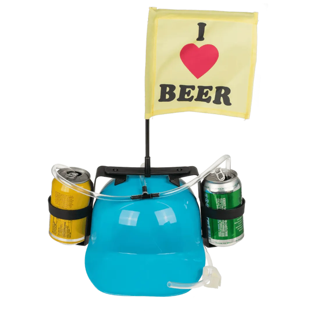 Detail van Bierhelm 'I Love Beer' - Met Drinkslangetjes & Vlag - Cadeautip voor bierliefhebbers