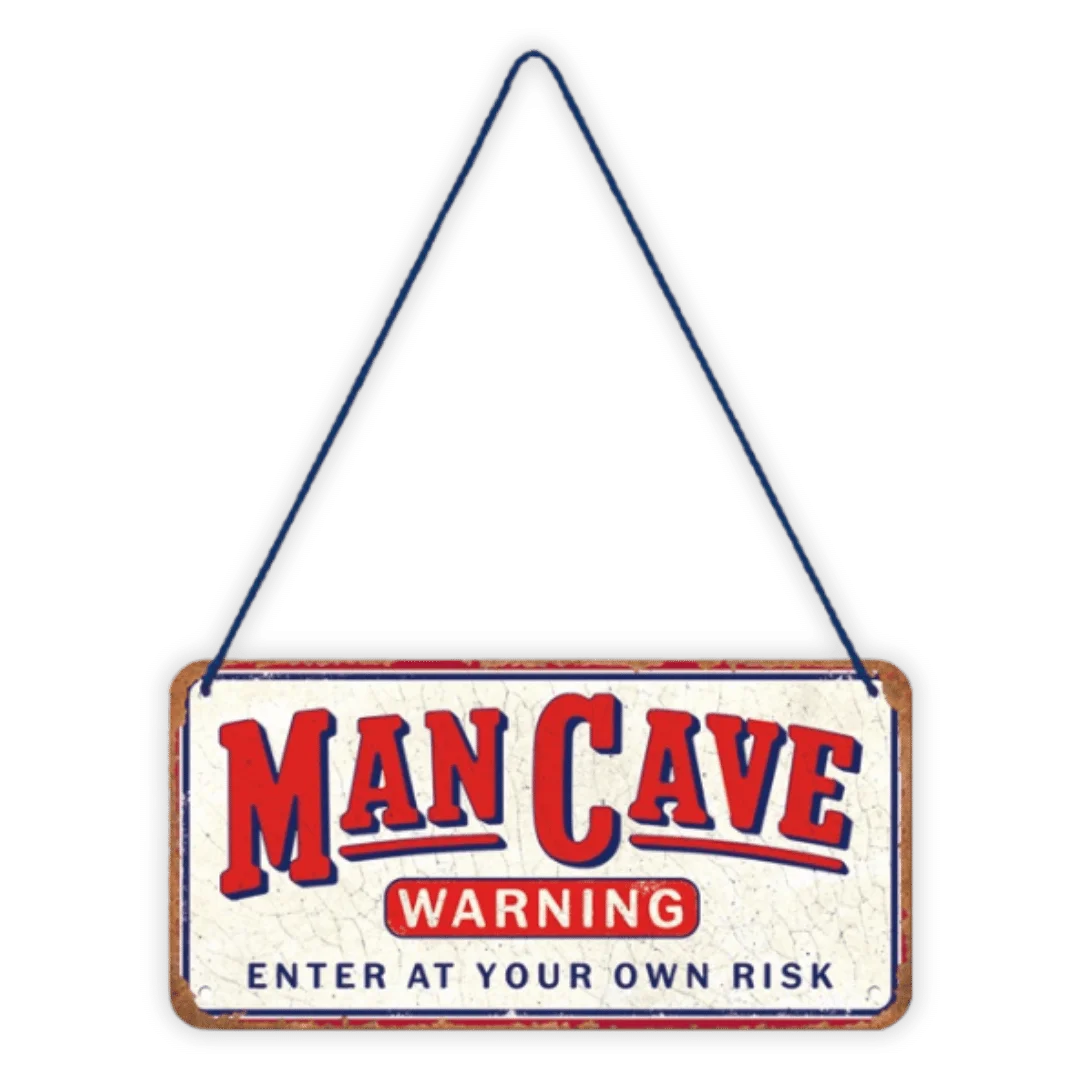 Hanging Sign 'Man Cave Warning' - Bordje met koord - Het perfecte biercadeau voor de mancave