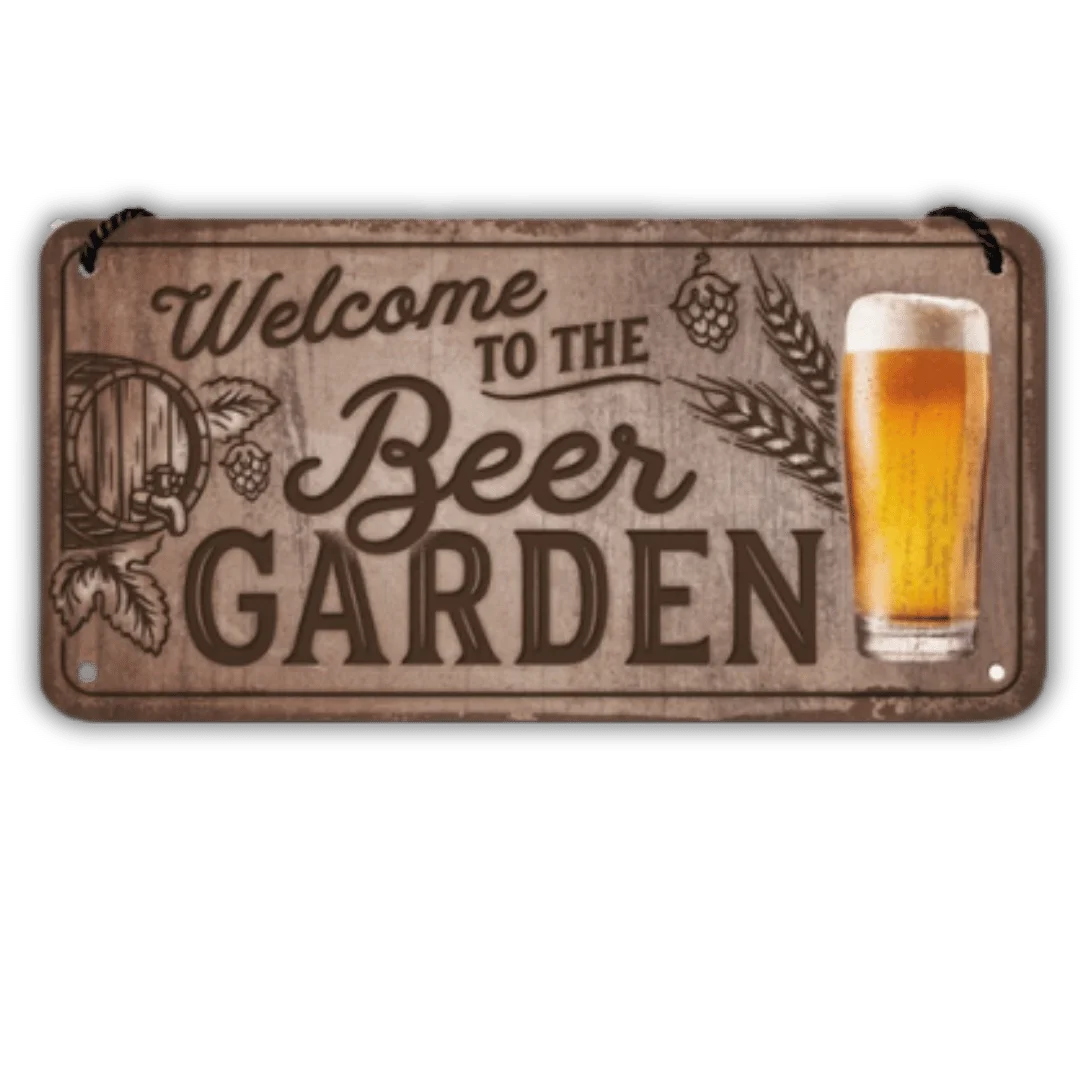 Detail van Hanging Sign 'Welcome to the Beer Garden' - Bordje met koord - Cadeautip voor bierliefhebbers