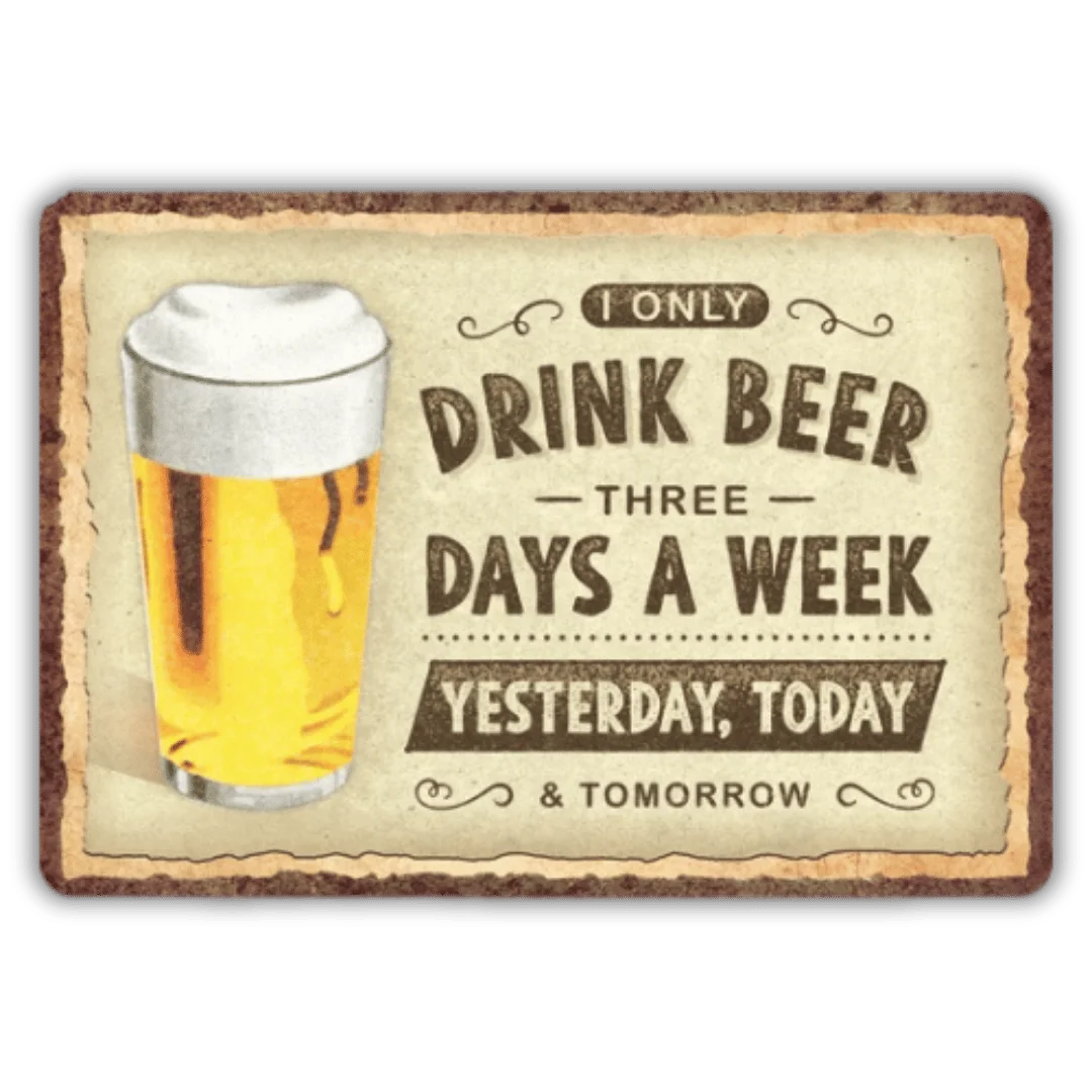 Metalen Kaart 'Drink Beer Three Days' - Cadeaukaart & Bordje (10x14cm) - Het perfecte biercadeau voor de mancave