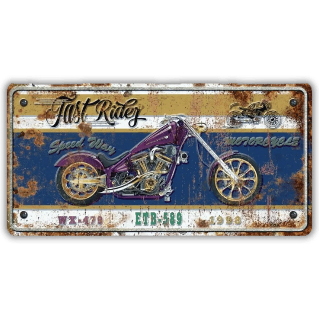 Metalen Wandbord 'Fast Rider' - Vintage Garage Decoratie (40x20cm) - Het perfecte biercadeau voor de mancave