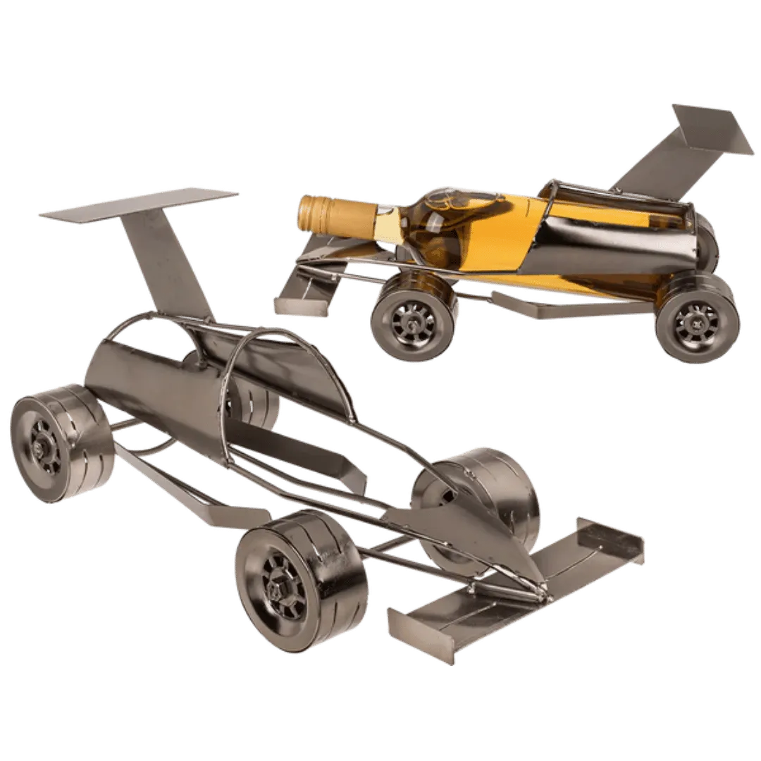 Detail van Wijn- of Bierhouder 'Raceauto' - Metaal - Cadeautip voor bierliefhebbers