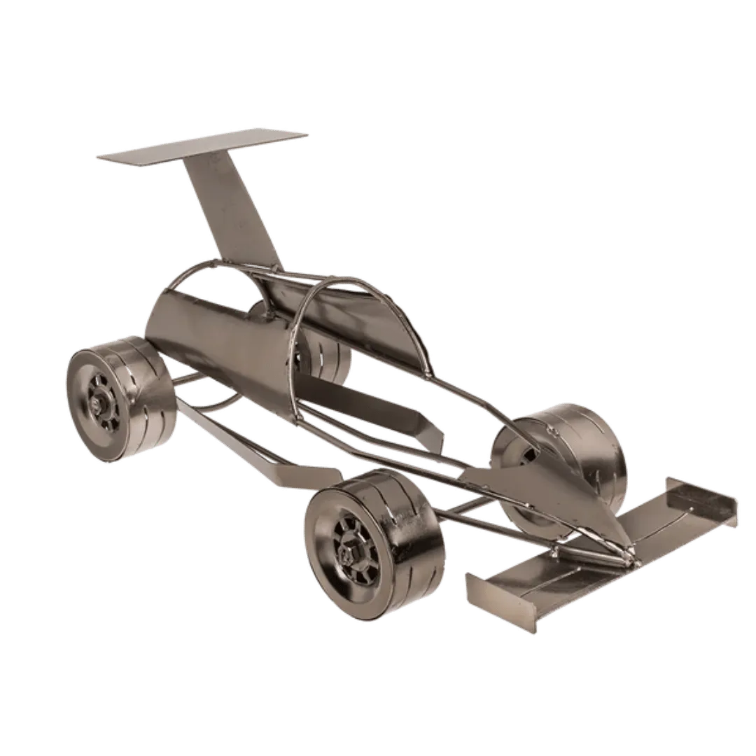 Detail van Wijn- of Bierhouder 'Raceauto' - Metaal - Cadeautip voor bierliefhebbers