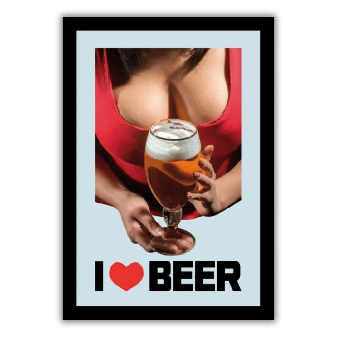 Pub Spiegel 'I love Beer' - Bar Decoratie met Lijst (22x32cm) - Het perfecte biercadeau voor de mancave