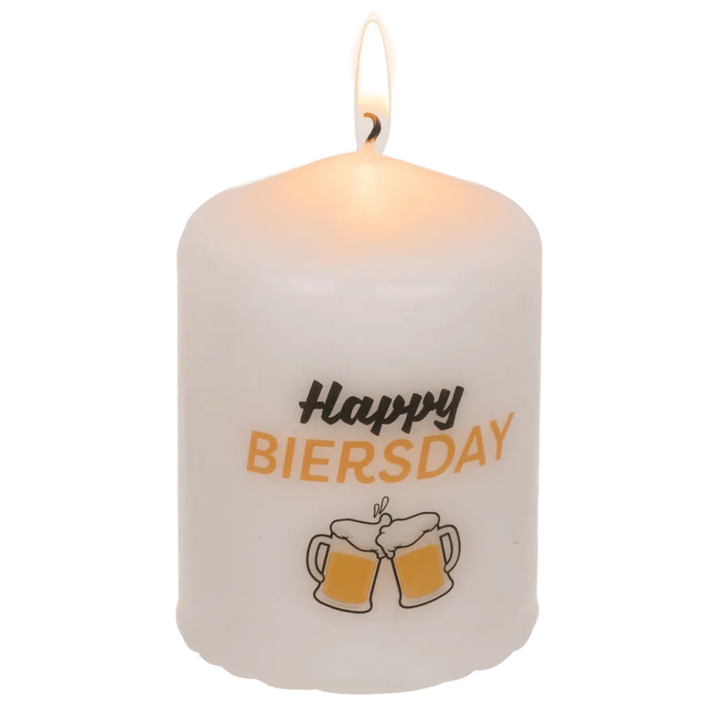 Detail van Stompkaars 'Happy Biersday' - Bierkaars - Cadeautip voor bierliefhebbers