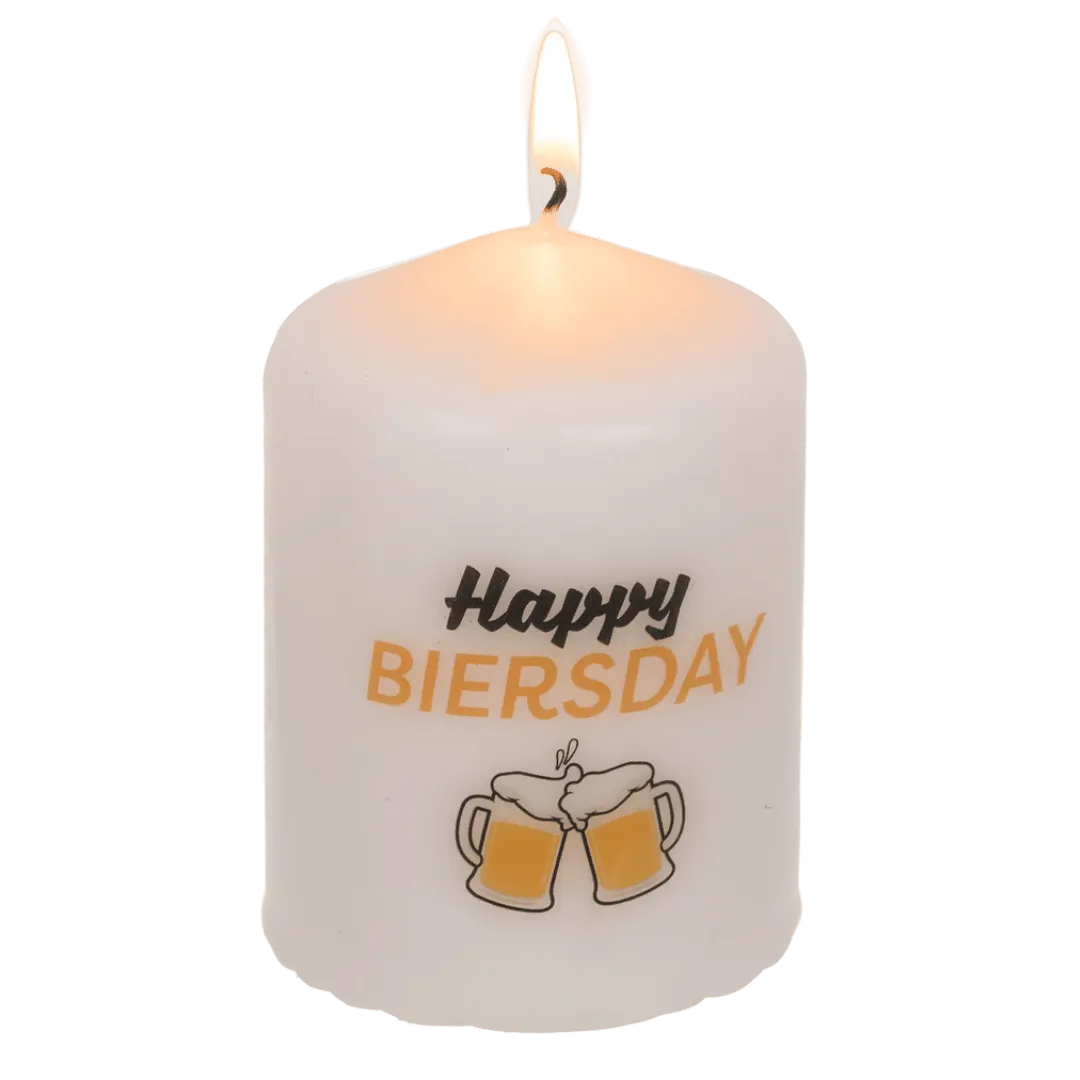Detail van Stompkaars 'Happy Biersday' - Bierkaars - Cadeautip voor bierliefhebbers