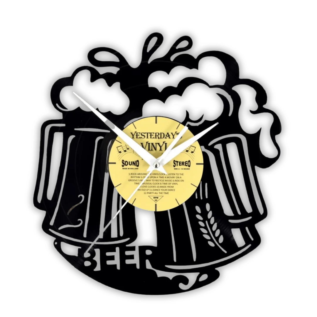 Vinyl Wandklok 'Beer' - Gemaakt van LP Plaat - Het perfecte biercadeau voor de mancave