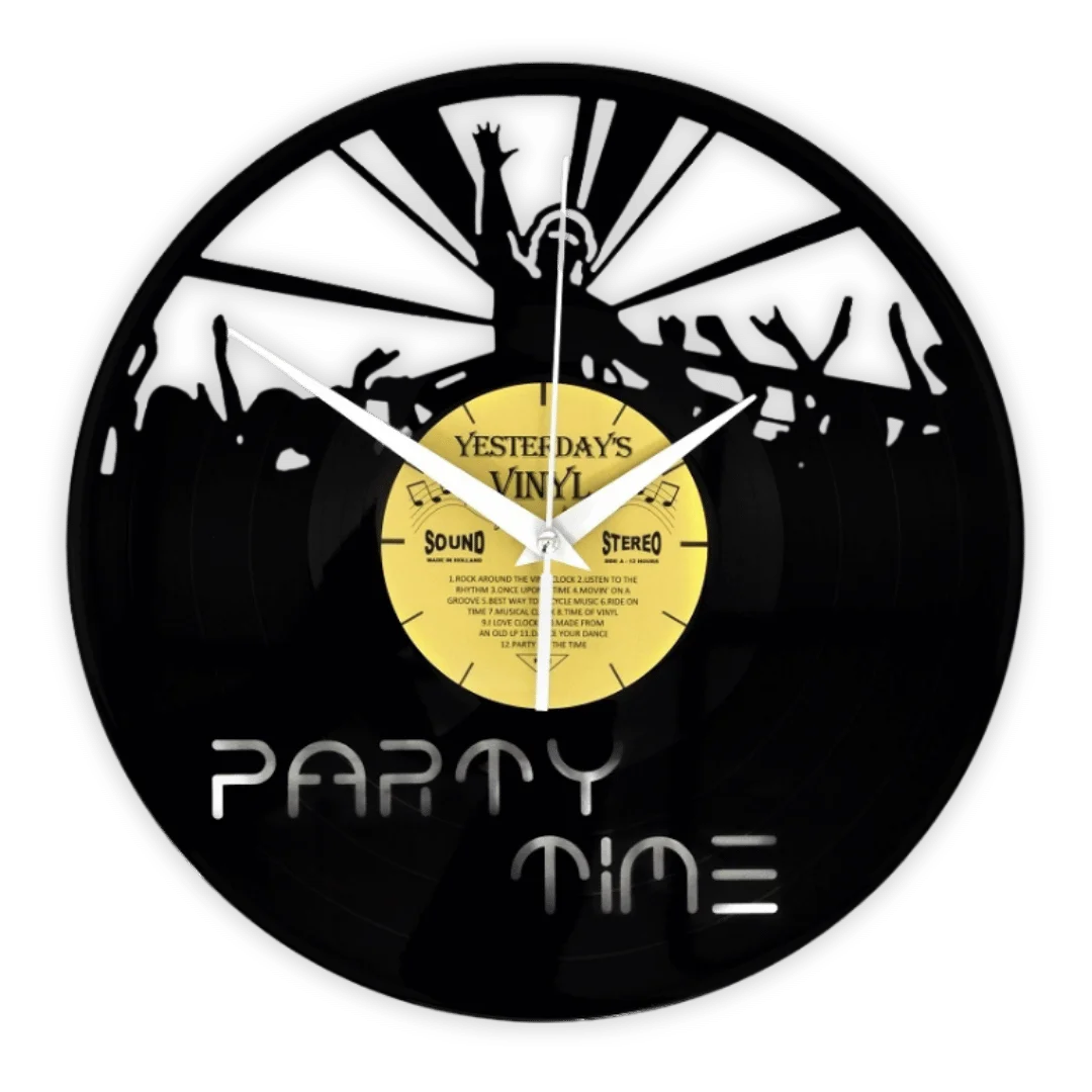 Vinyl Wandklok 'Party Time' - Gemaakt van LP Plaat - Het perfecte biercadeau voor de mancave