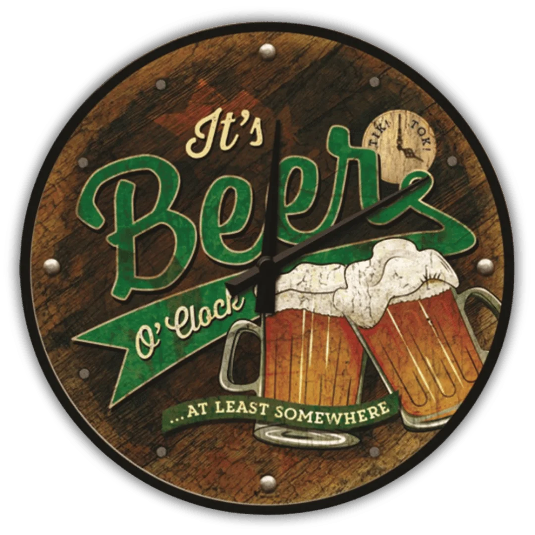 Grote Wandklok 'Beer O Clock' - Glas & Metaal (30cm) - Het perfecte biercadeau voor de mancave