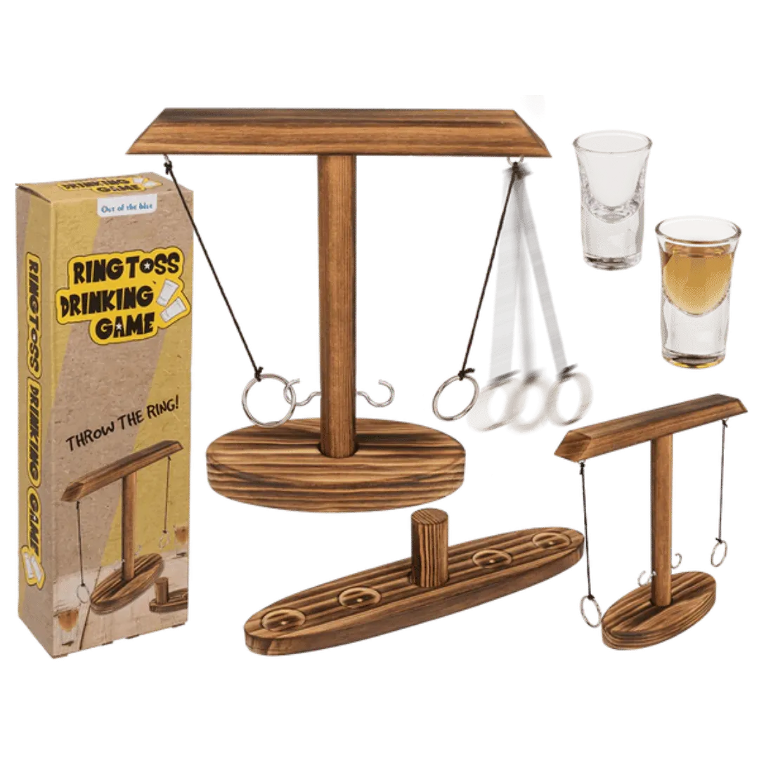 Houten Ring Toss Battle - Tafelmodel Drankspel - Het perfecte biercadeau voor de mancave