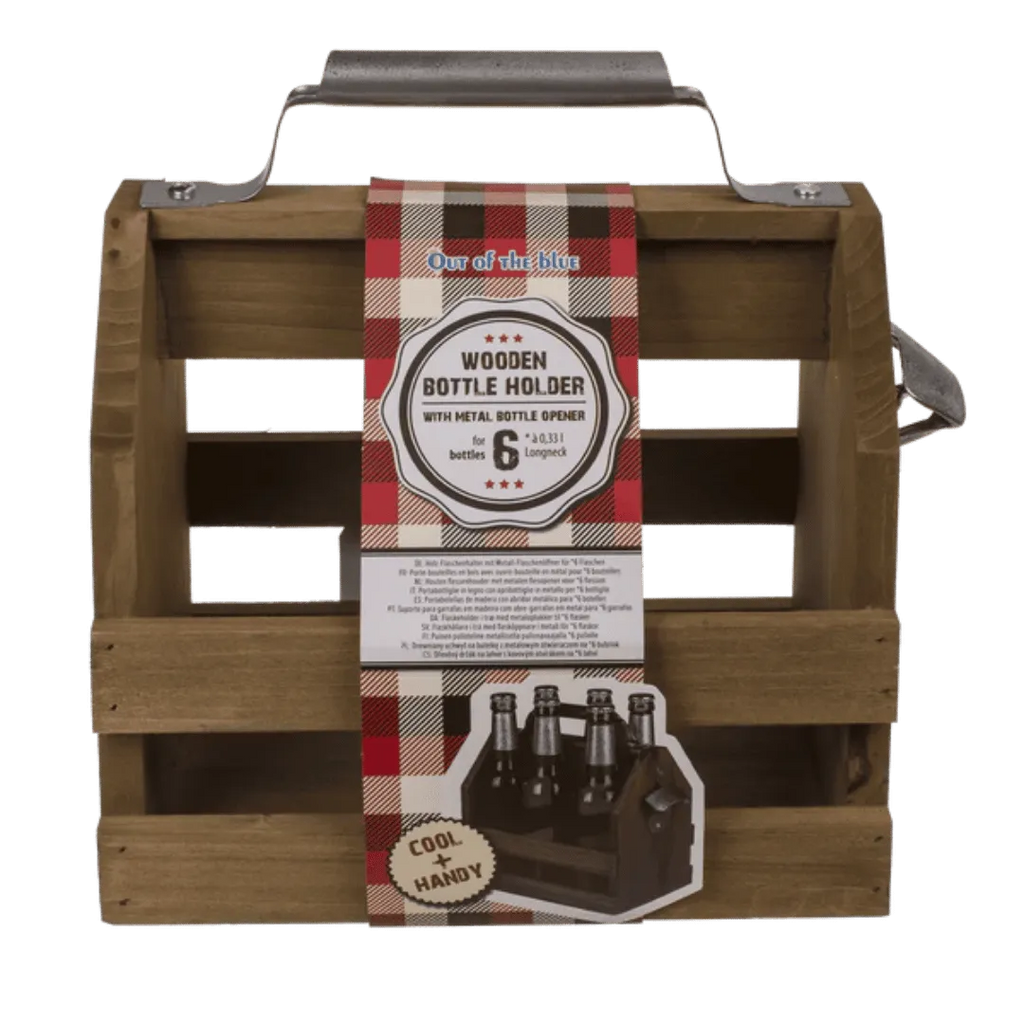Houten Flesdrager (Sixpack) met Vaste Opener - Het perfecte biercadeau voor de mancave