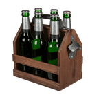Detail van Houten Flesdrager (Sixpack) met Vaste Opener - Cadeautip voor bierliefhebbers