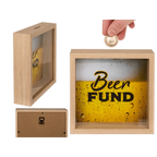 Houten Spaarpot 'Beer Fund' - Met Glasplaat - Het perfecte biercadeau voor de mancave