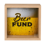 Detail van Houten Spaarpot 'Beer Fund' - Met Glasplaat - Cadeautip voor bierliefhebbers