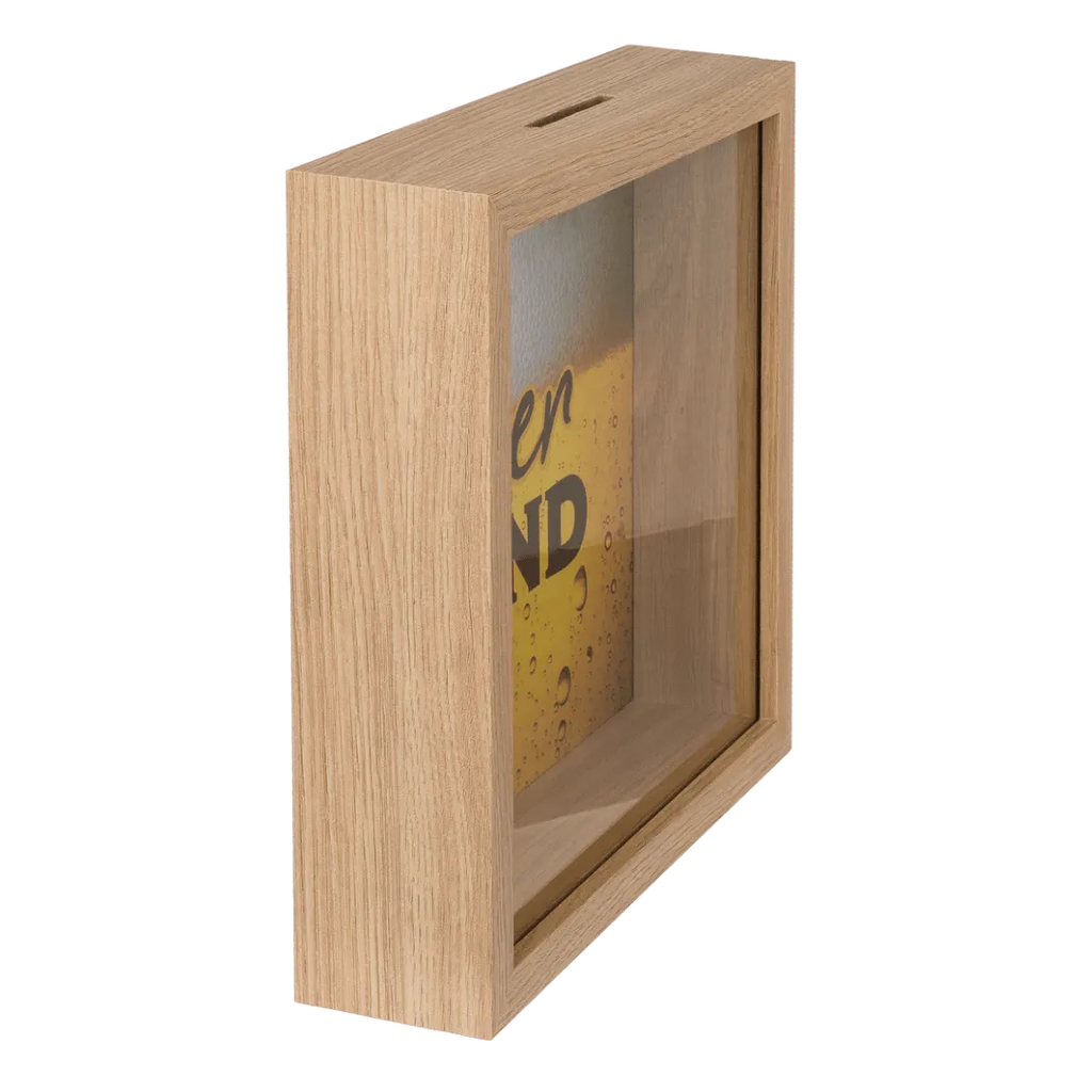 Detail van Houten Spaarpot 'Beer Fund' - Met Glasplaat - Cadeautip voor bierliefhebbers